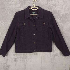Vintage Lauren Jeans Company Corduroy Trucker Jacket Women Purple XL Y2K Retro